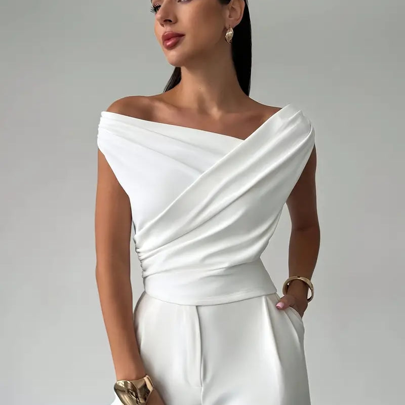 Elegant Modern Draped Shoulder Top