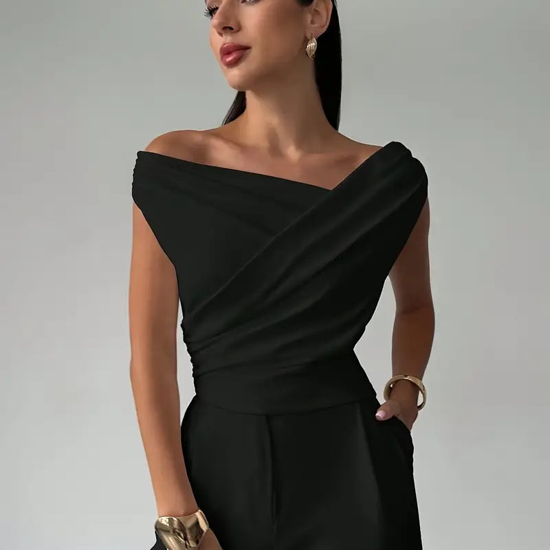 Elegant Modern Draped Shoulder Top