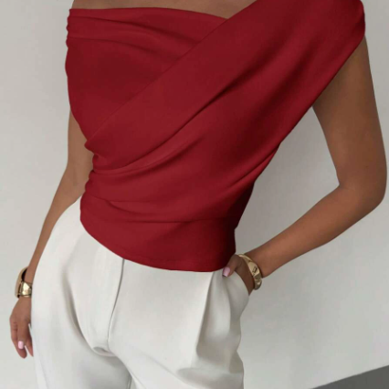 Elegant Modern Draped Shoulder Top