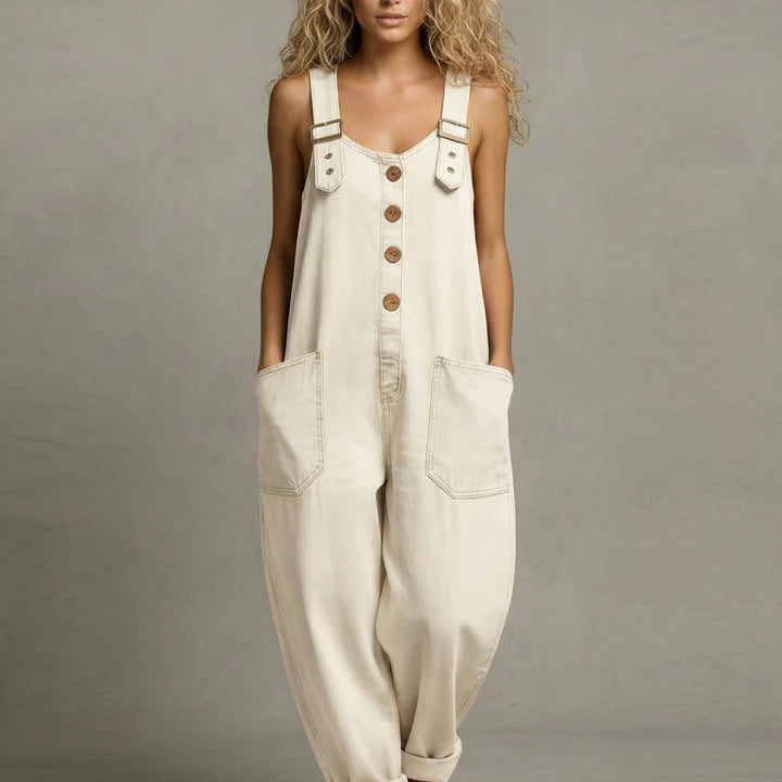 Casual Women's Overalls with Buttons, Pockets, and Loose Fit