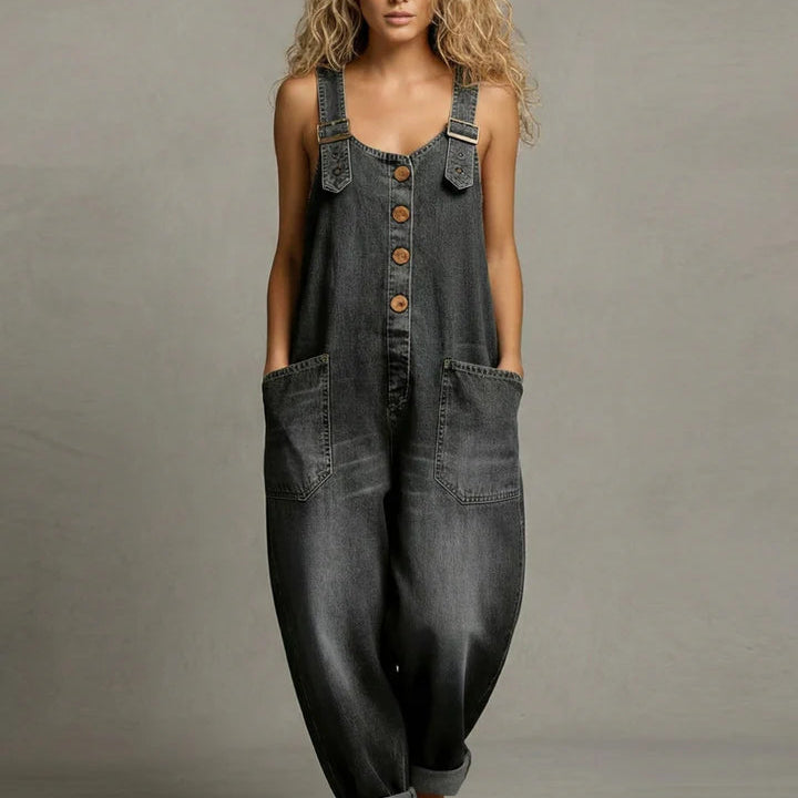Casual Women's Overalls with Buttons, Pockets, and Loose Fit