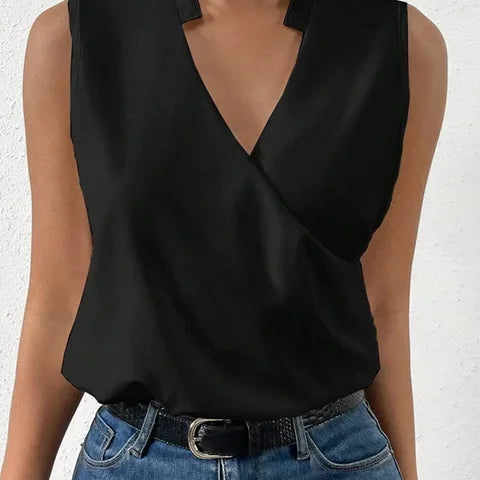 Elegant Sleeveless Wrap Blouse with V-Neck for Women