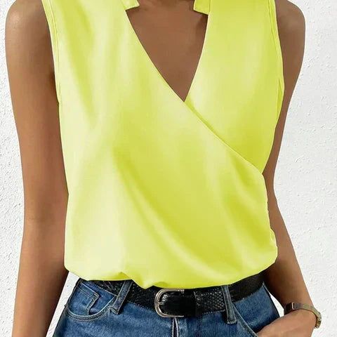 Elegant Sleeveless Wrap Blouse with V-Neck for Women
