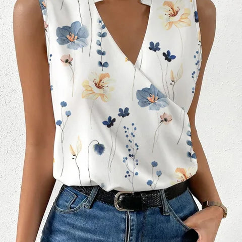 Elegant Sleeveless Wrap Blouse with V-Neck for Women