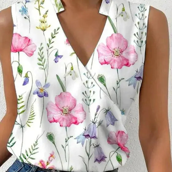 Elegant Sleeveless Wrap Blouse with V-Neck for Women