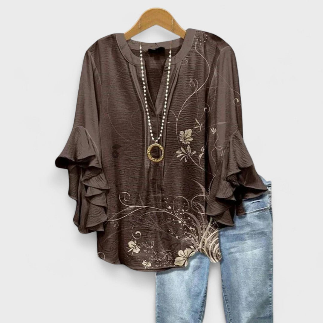 Blouse Femme Imprimée Manches Volants Coupe Ample