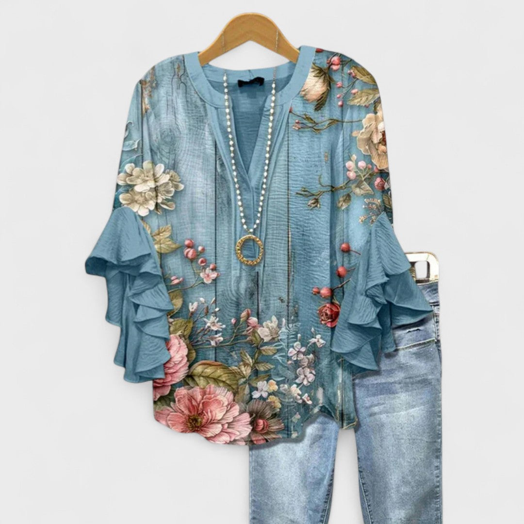 Blouse Femme Imprimée Manches Volants Coupe Ample
