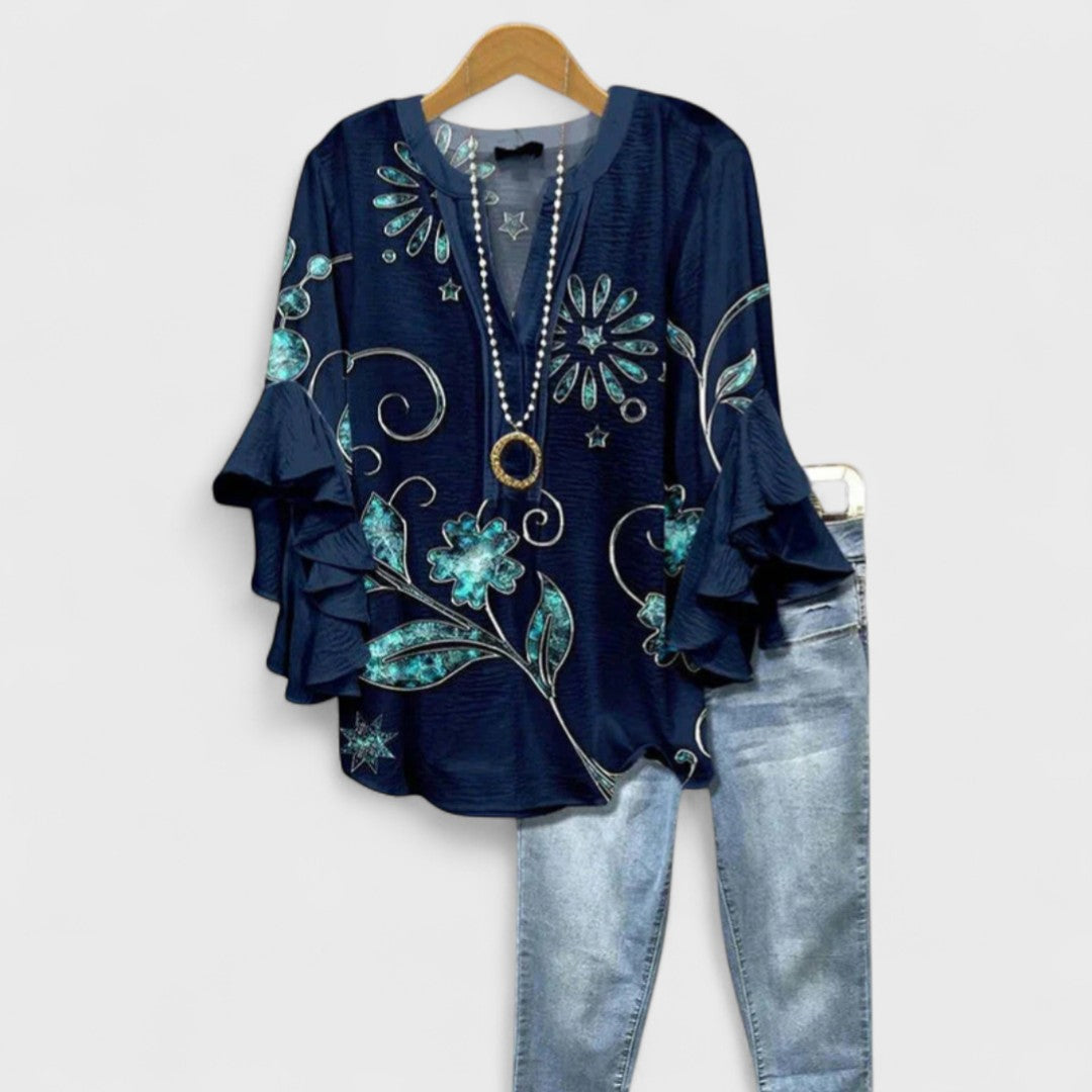 Blouse Femme Imprimée Manches Volants Coupe Ample