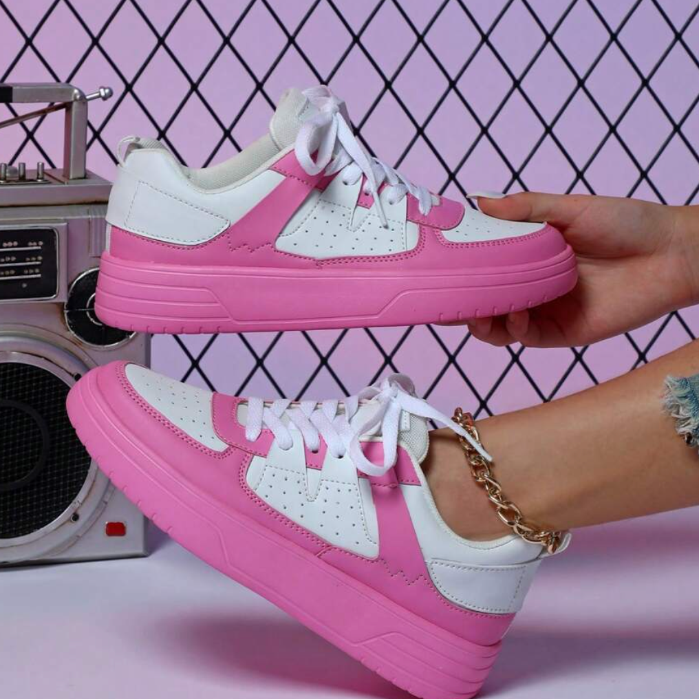 Women's Color Block Platform Sneakers Trendy Casual Style