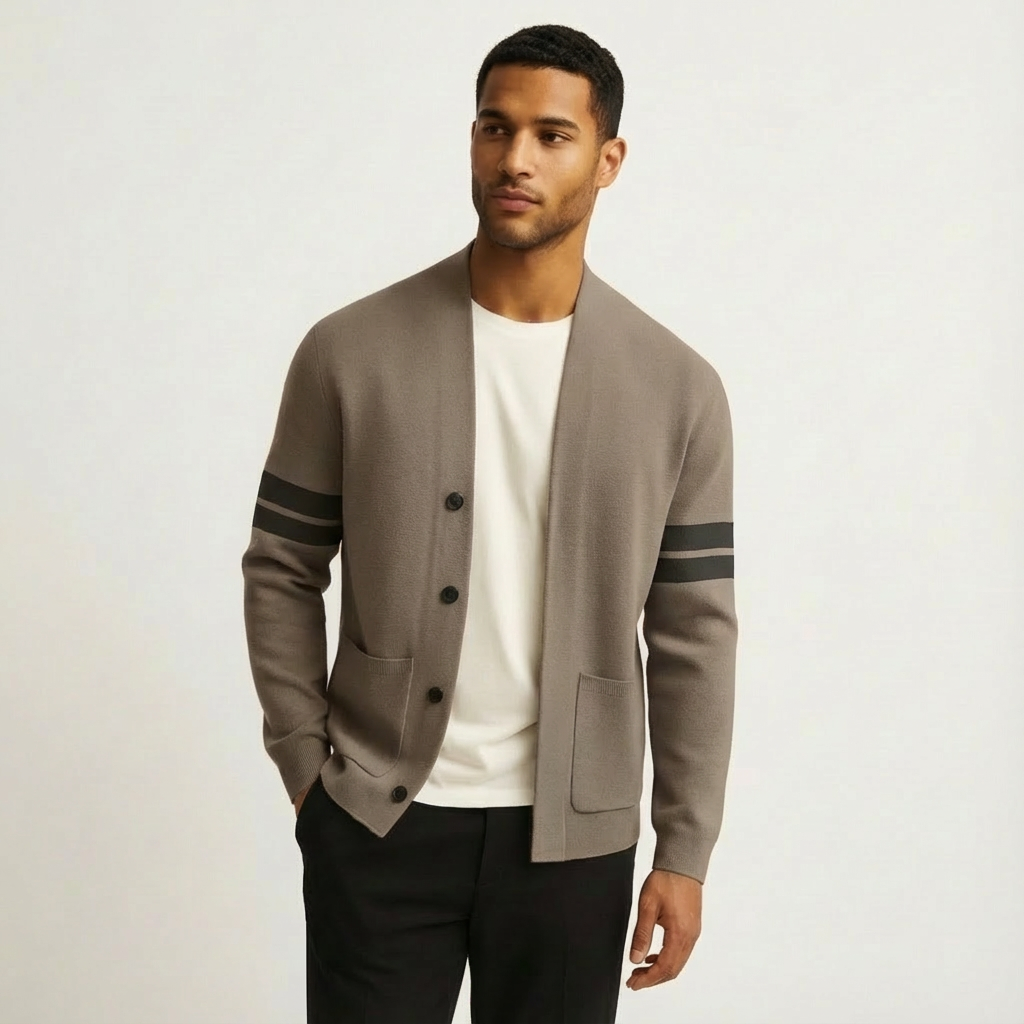 Classic men's striped merino wool cardigan