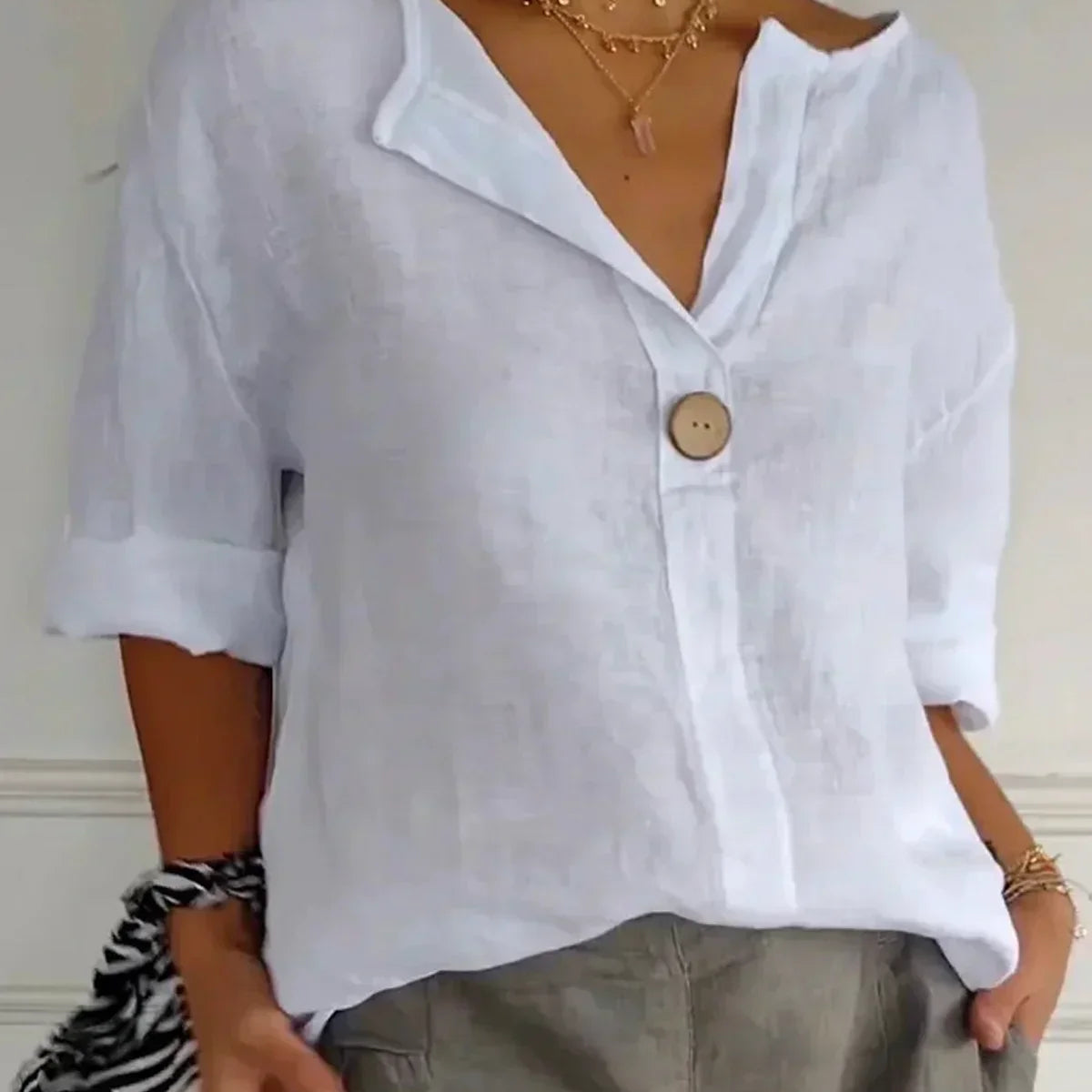 Buttoned Linen Blouse for Women