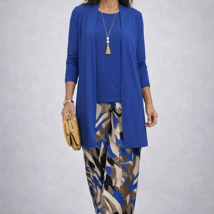 Conjunto de mujer elegante de 3 piezas con cárdigan estampado