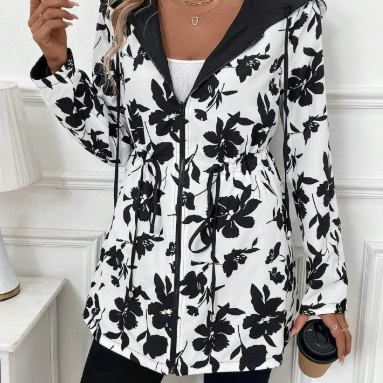 Chaqueta casual con capucha reversible estampado de leopardo para mujer