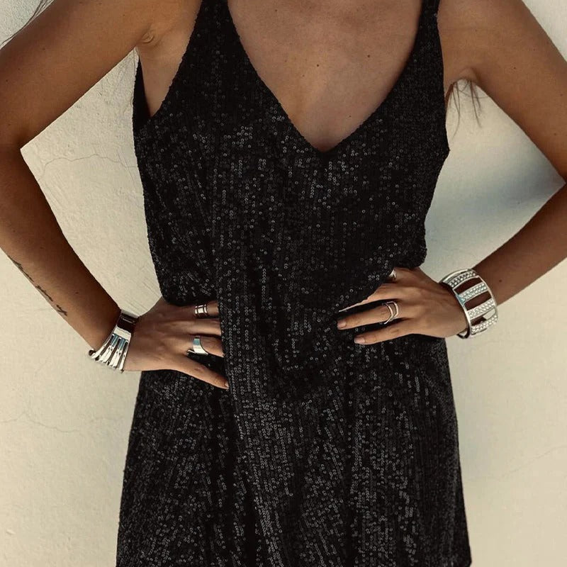 Sparkling V-back sequin mini dress