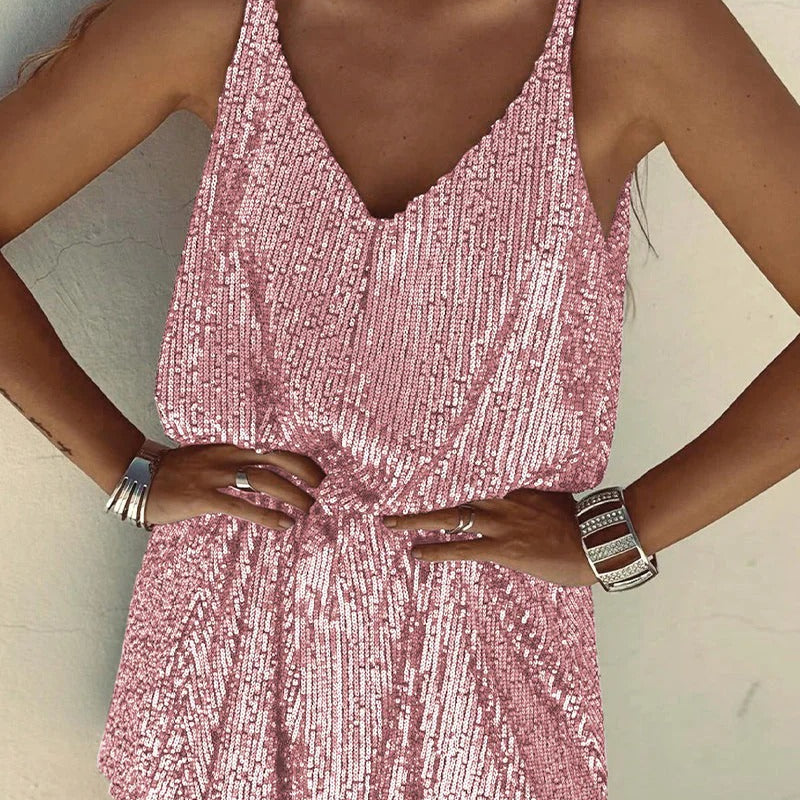 Sparkling V-back sequin mini dress