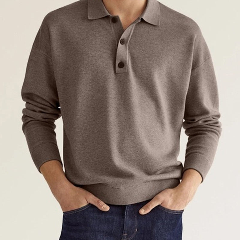 Men's long-sleeve casual polo shirt