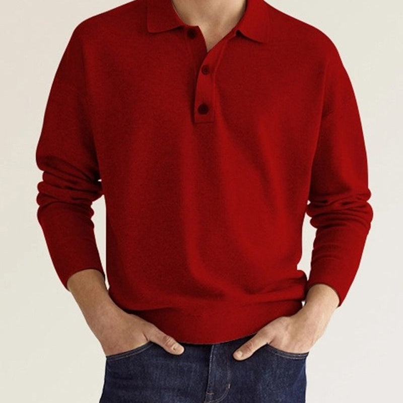 Men's long-sleeve casual polo shirt