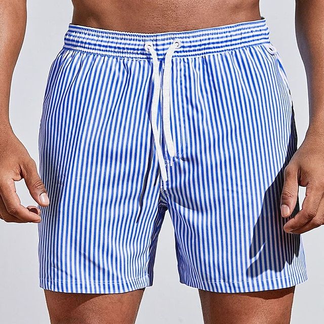 Men's Striped Casual Shorts with Elastic Waist Summer Style