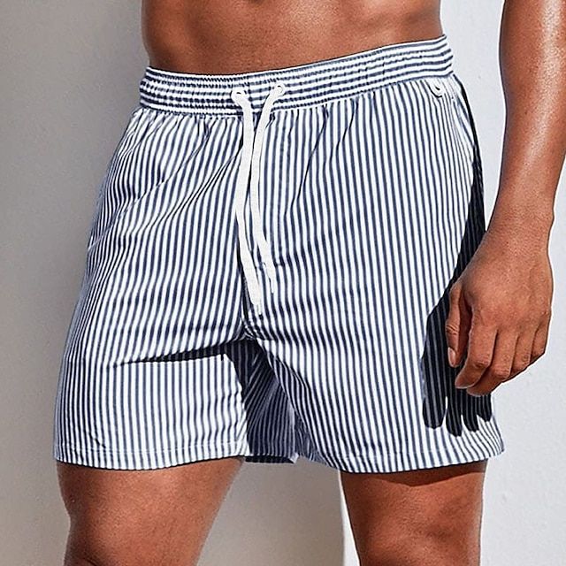 Men's Striped Casual Shorts with Elastic Waist Summer Style
