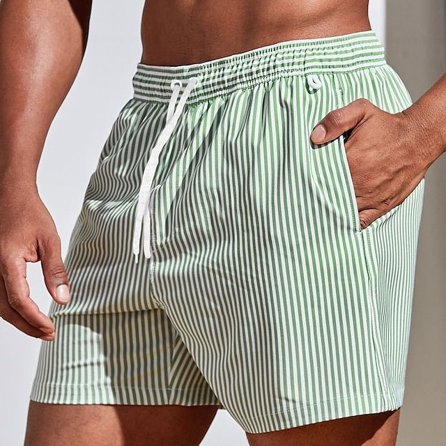 Men's Striped Casual Shorts with Elastic Waist Summer Style