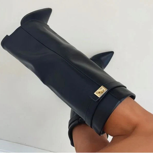 Botas altas de mujer con tacón bloque y punta puntiaguda