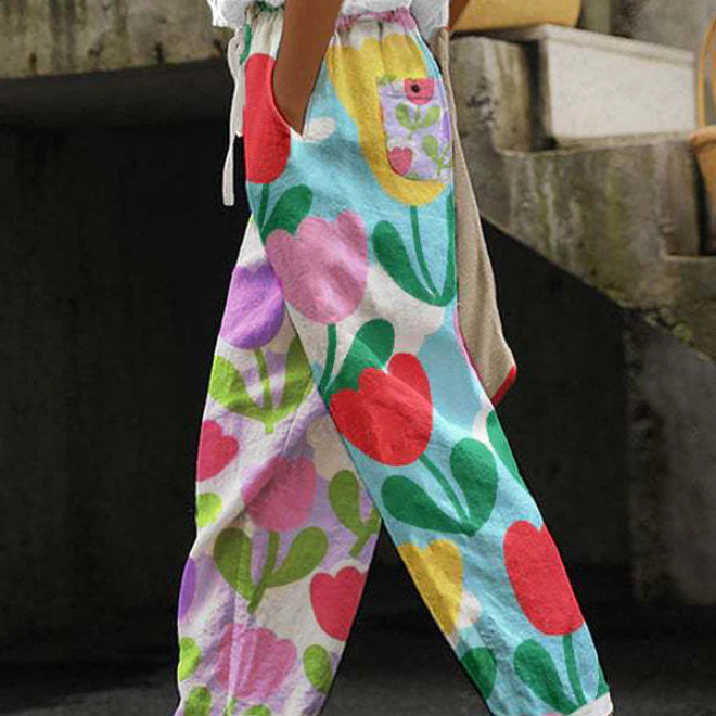 Pantalón Ancho para Mujeres con Cintura con Cordón Ajustable