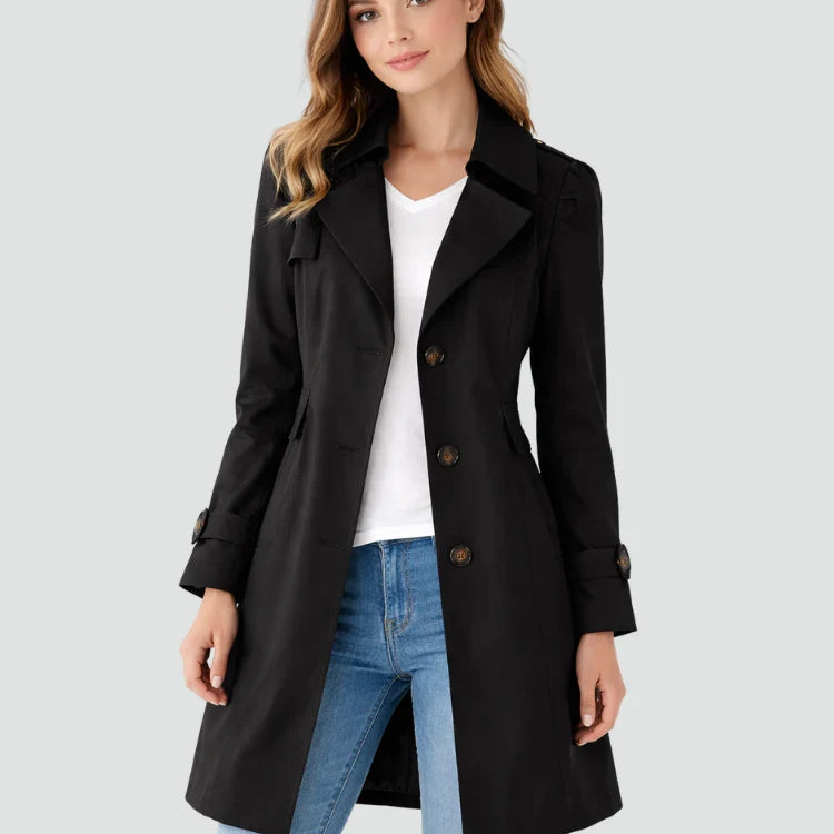 Női trench coat, sálszerű gallérral és gombokkal