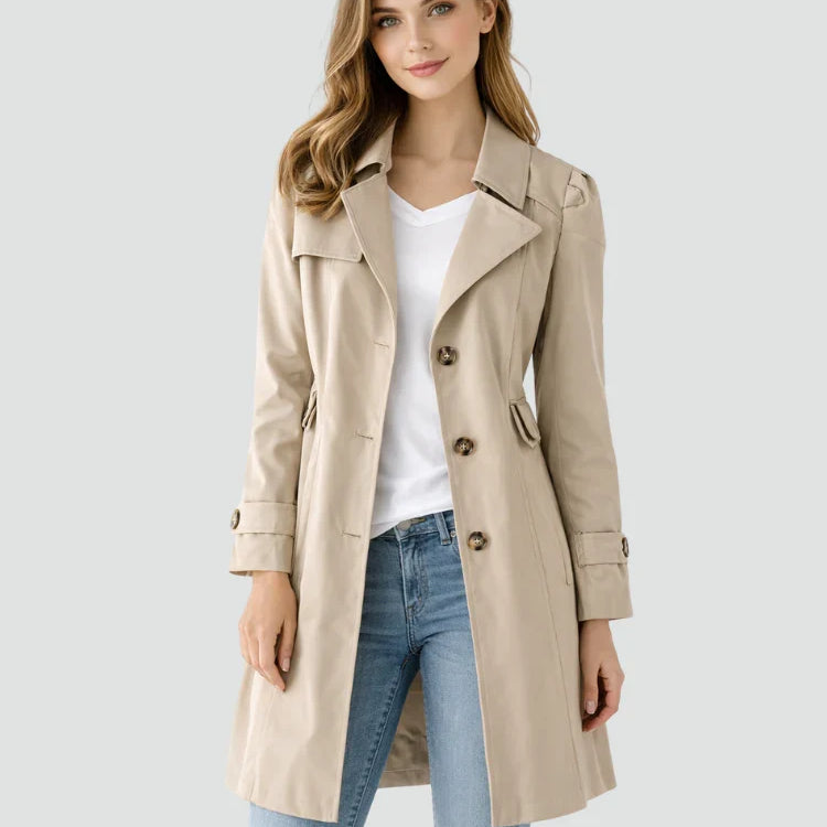 Női trench coat, sálszerű gallérral és gombokkal