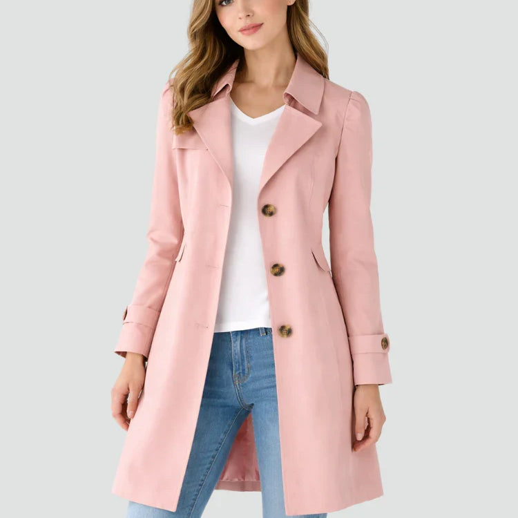 Női trench coat, sálszerű gallérral és gombokkal