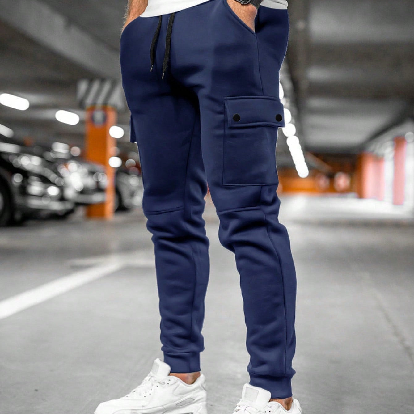 Men's casual cargo pants Leo with elastic waistband and drawstring