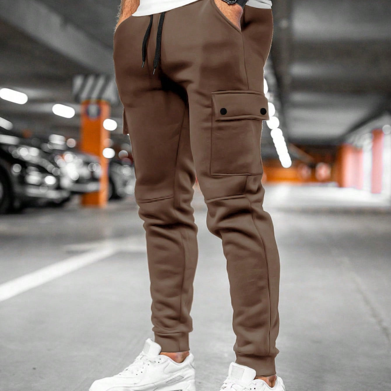 Men's casual cargo pants Leo with elastic waistband and drawstring