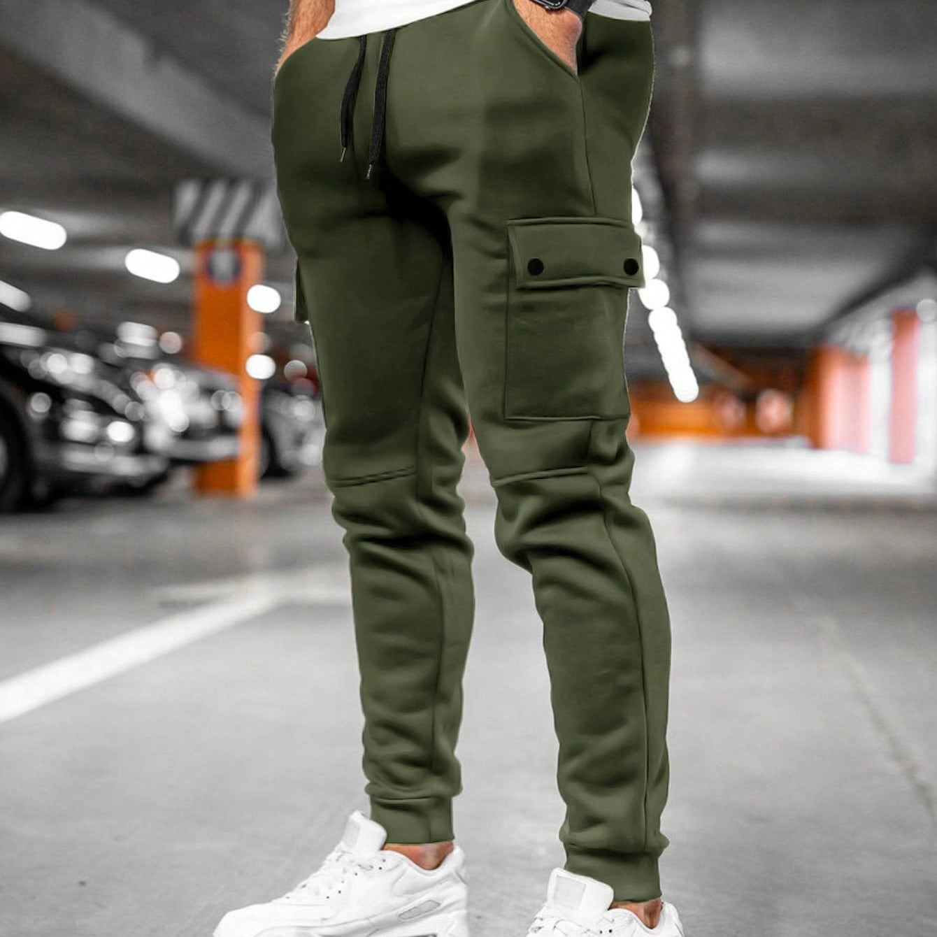Men's casual cargo pants Leo with elastic waistband and drawstring