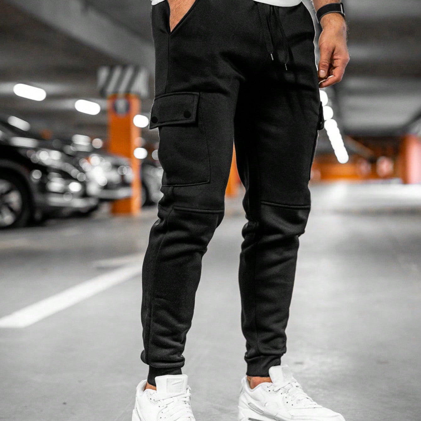 Men's casual cargo pants Leo with elastic waistband and drawstring