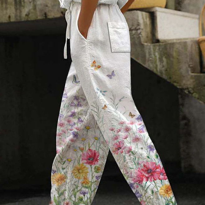 Pantalón Ancho para Mujeres con Cintura con Cordón Ajustable