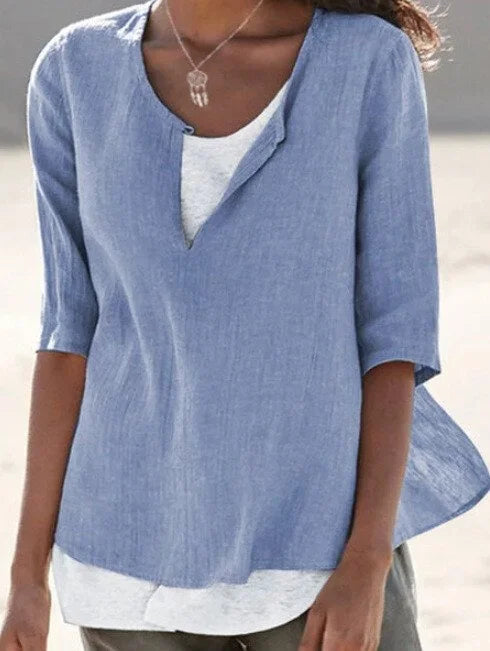 Blouse Femme Décontractée à Encolure Fendue avec Coupe Fluide et Style Minimaliste