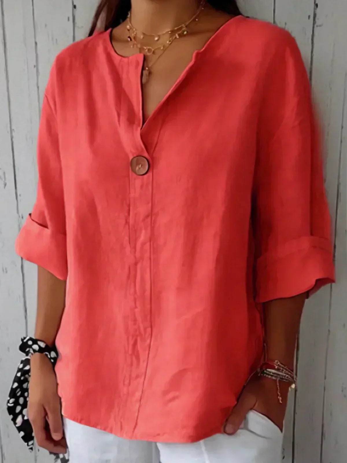 Buttoned Linen Blouse for Women