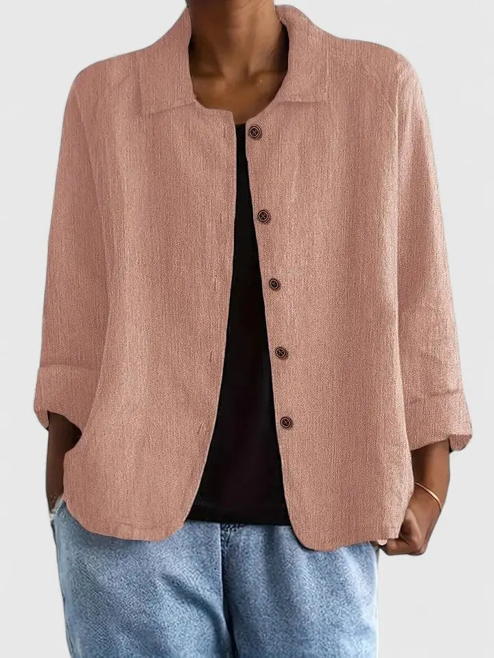Casual Women's Top with Front Buttons and Classic Collar
