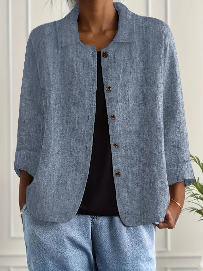 Blusa Casual de Lino para Mujer con Botones Frontales