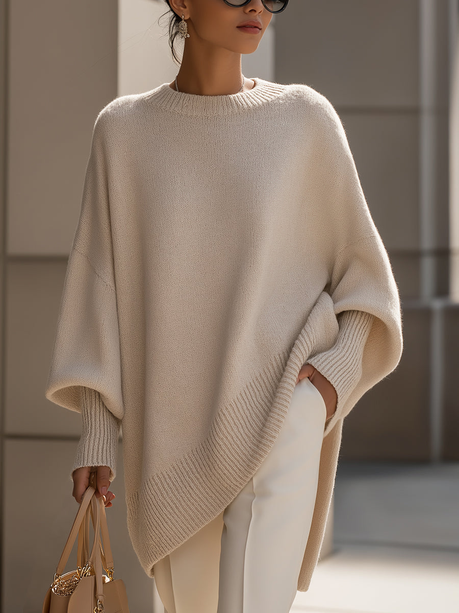 Oversized women's knit pullover with batwing sleeves
