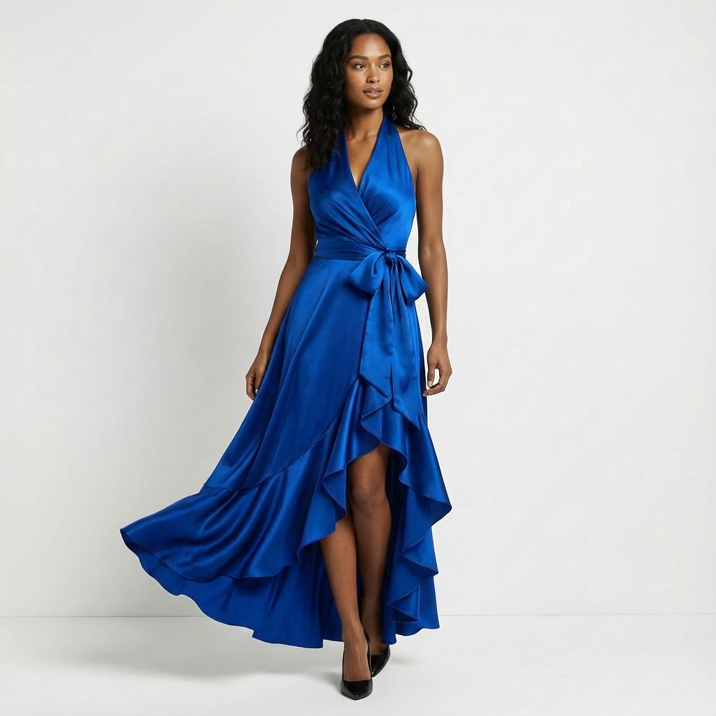 Robe longue élégante pour femme avec nœud à la taille