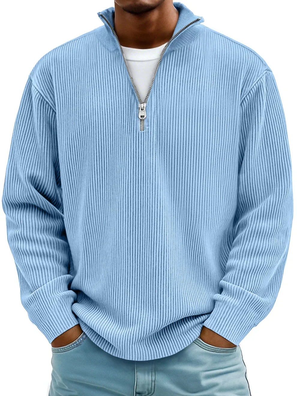 Ribbed Men's Pullover with Zippered Collar