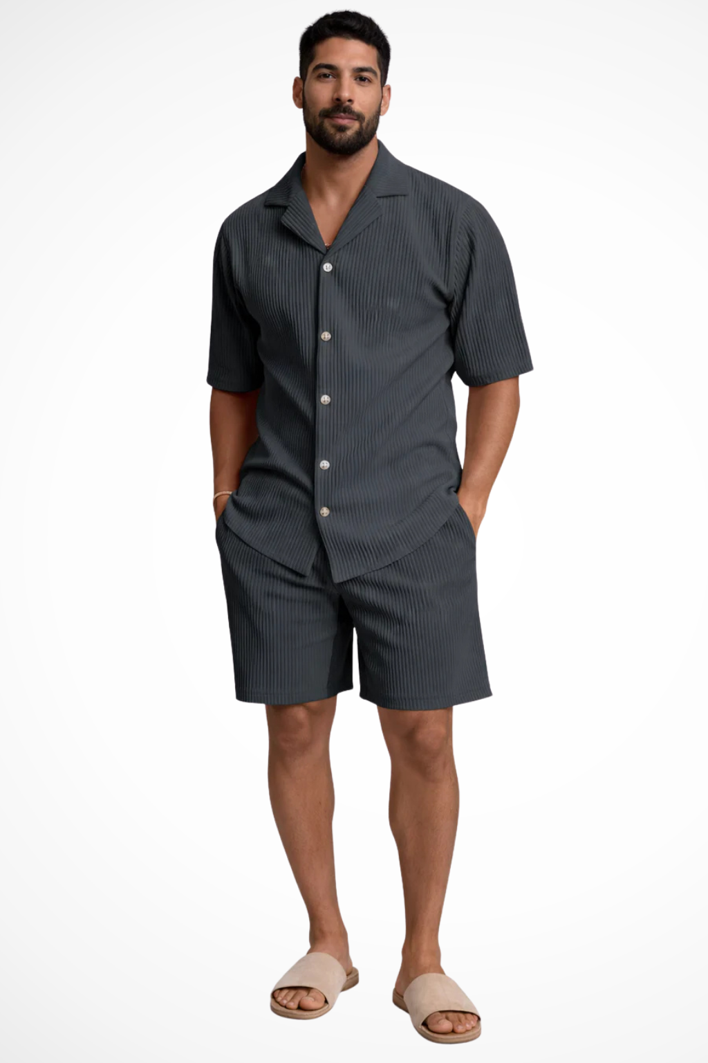 Ensemble d'été texturé pour homme, chemise à manches courtes et short