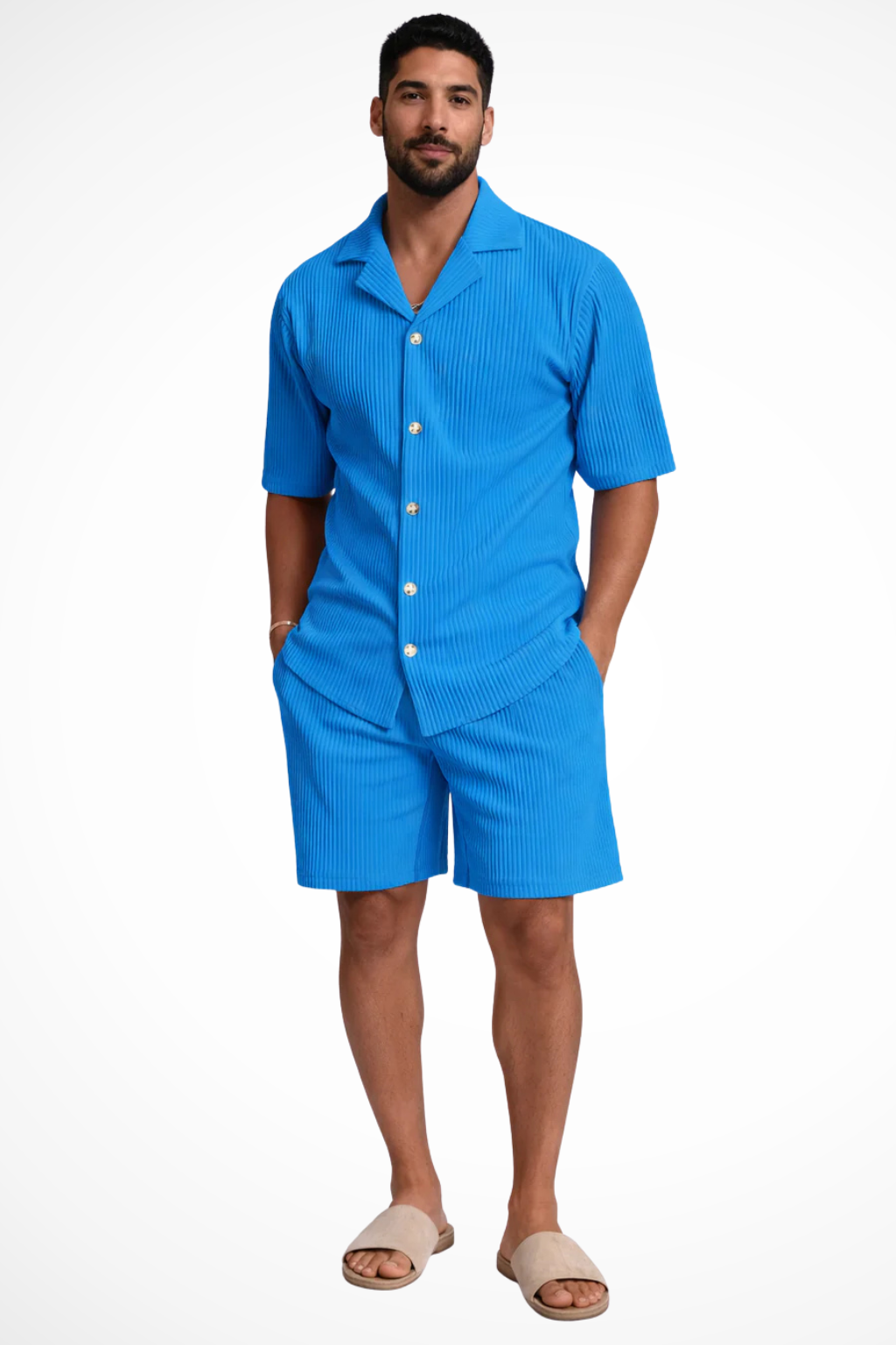 Ensemble d'été texturé pour homme, chemise à manches courtes et short