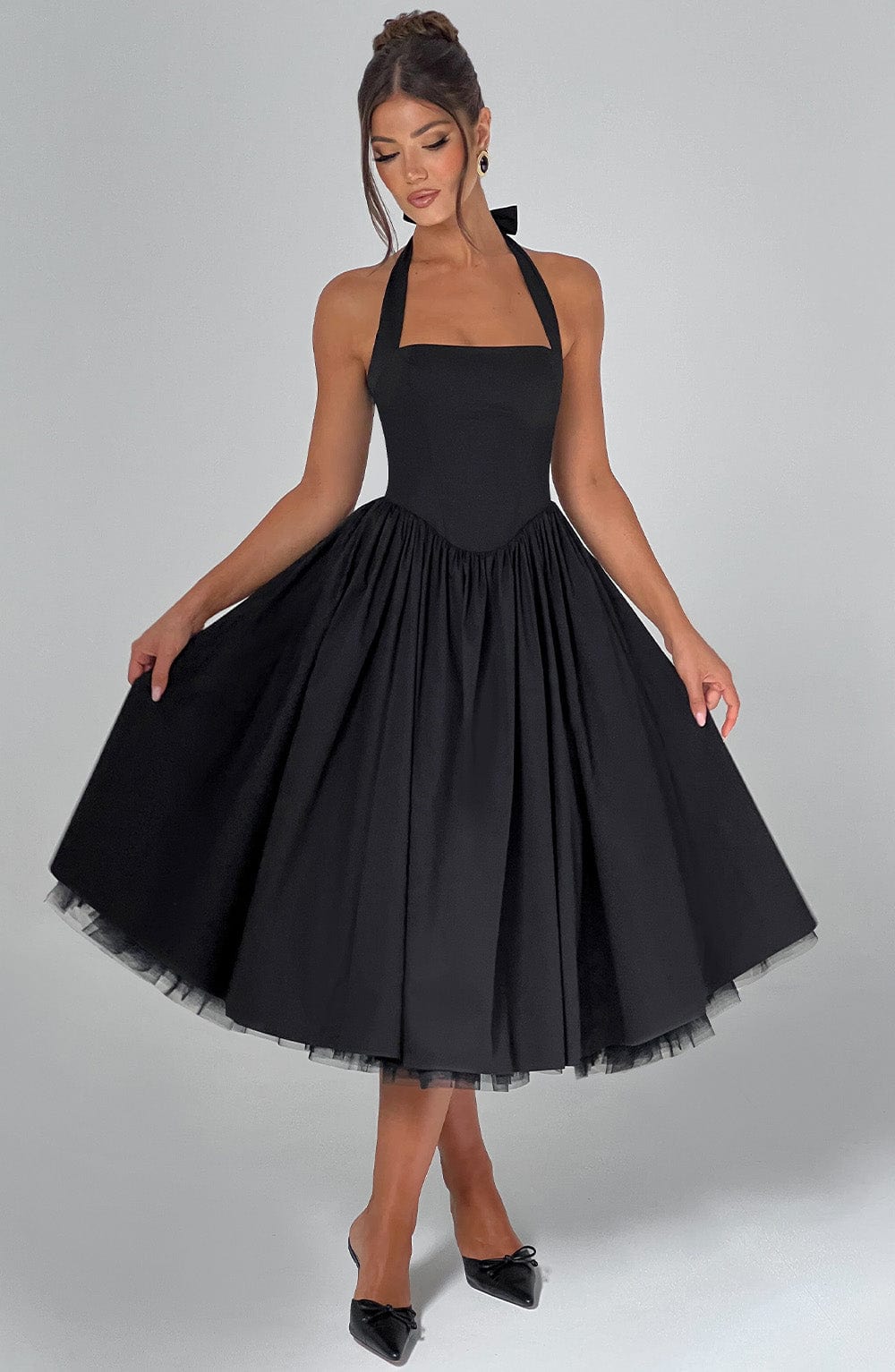 Robe Midi Évasée à Bretelles Halter pour Femme