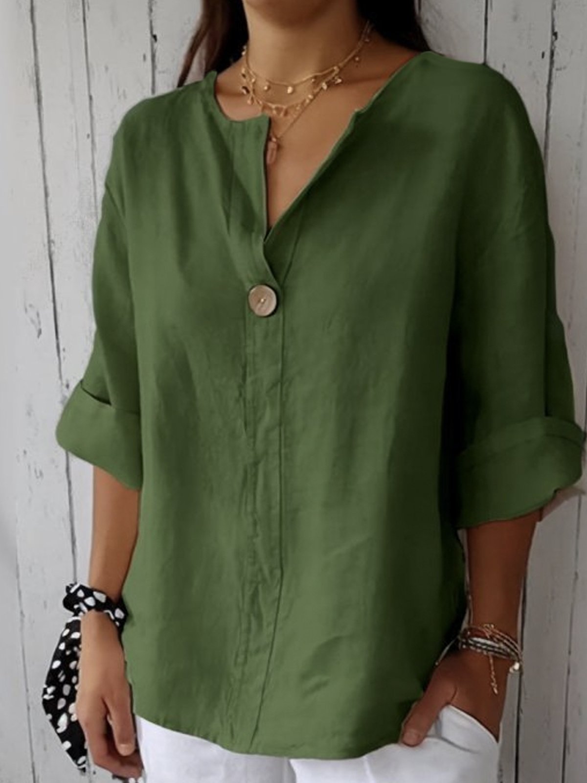 Buttoned Linen Blouse for Women
