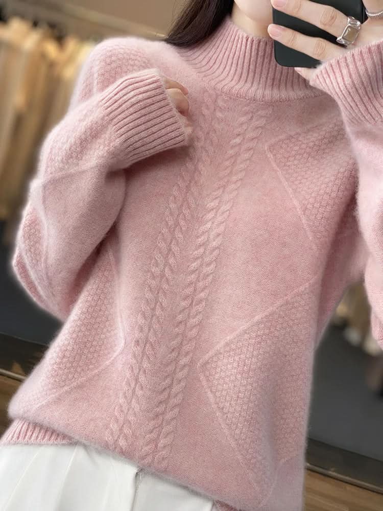 Jersey de cuello vuelto con trenzas para mujer
