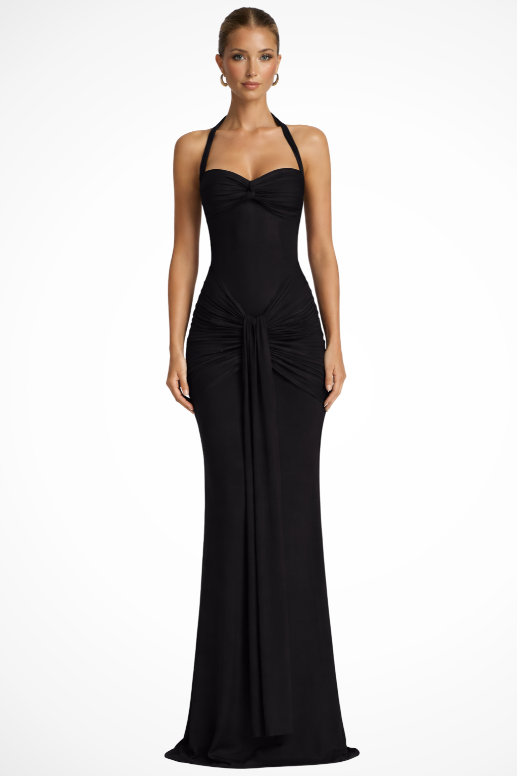 Élégante Robe de Cérémonie Femme Maxi à Col Halter Froncé