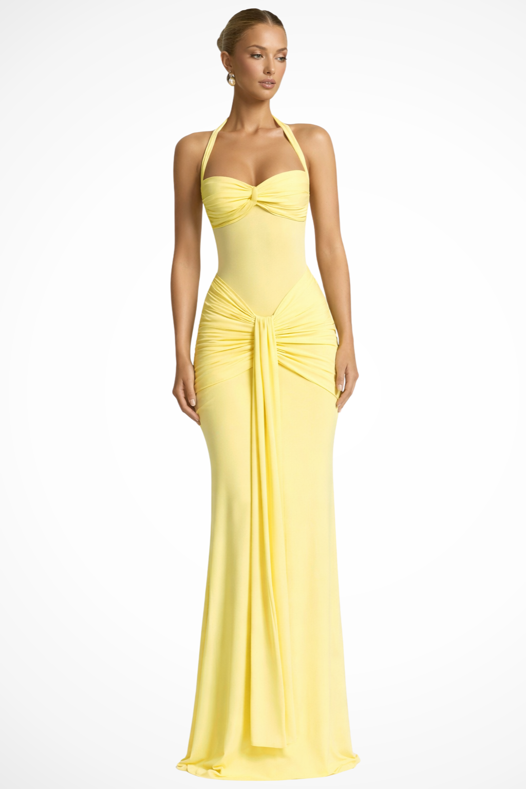 Élégante Robe de Cérémonie Femme Maxi à Col Halter Froncé