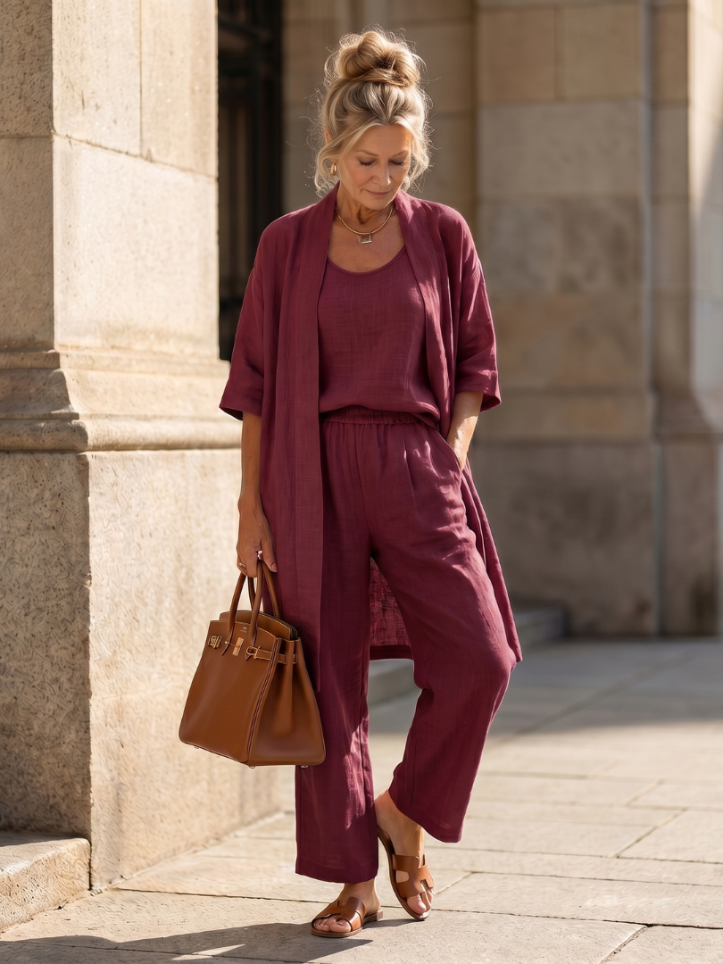 Women's Casual 3-Piece Set with Long Cardigan and Loose Pants