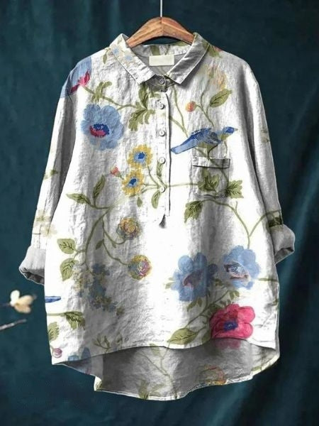 Chemise Femme Fleurie Décontractée - Style Artistique et Élégant